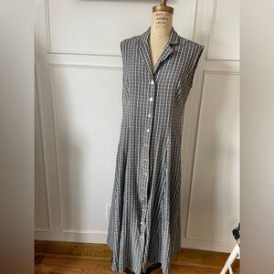Sleeveless Black & White Gingham Button-Front Dress